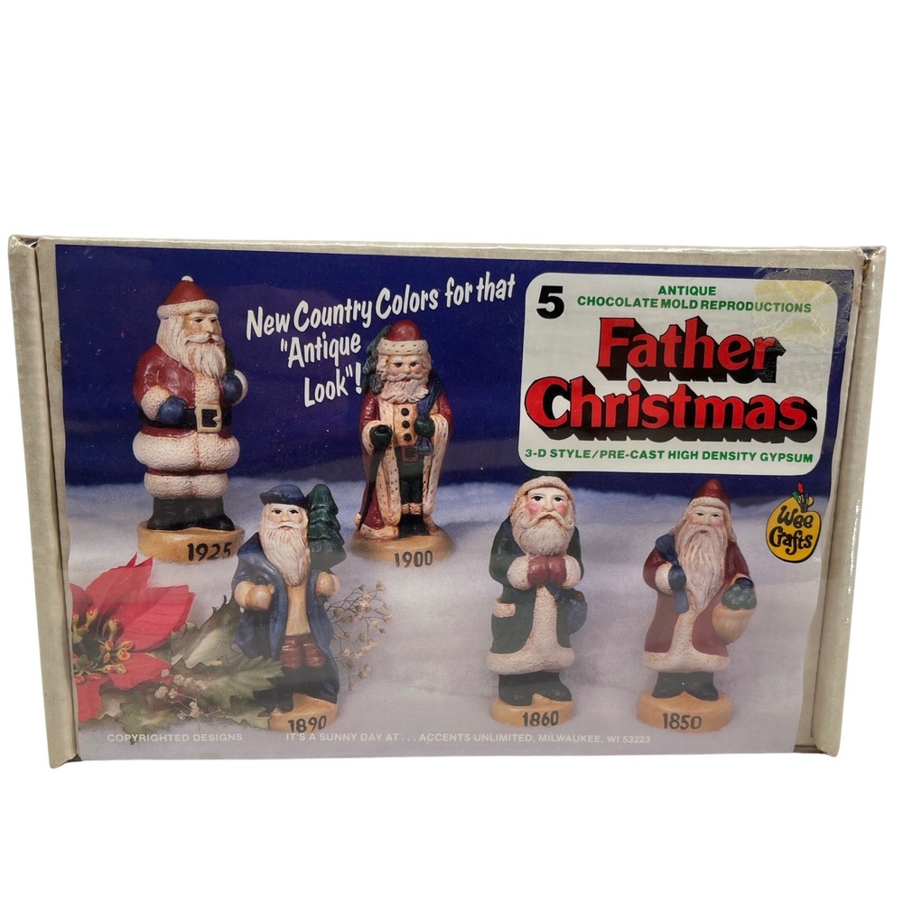 Wee Crafts Father Christmas Paint Kit 5 Antique Reproductions 4.5" Gypsum 21059